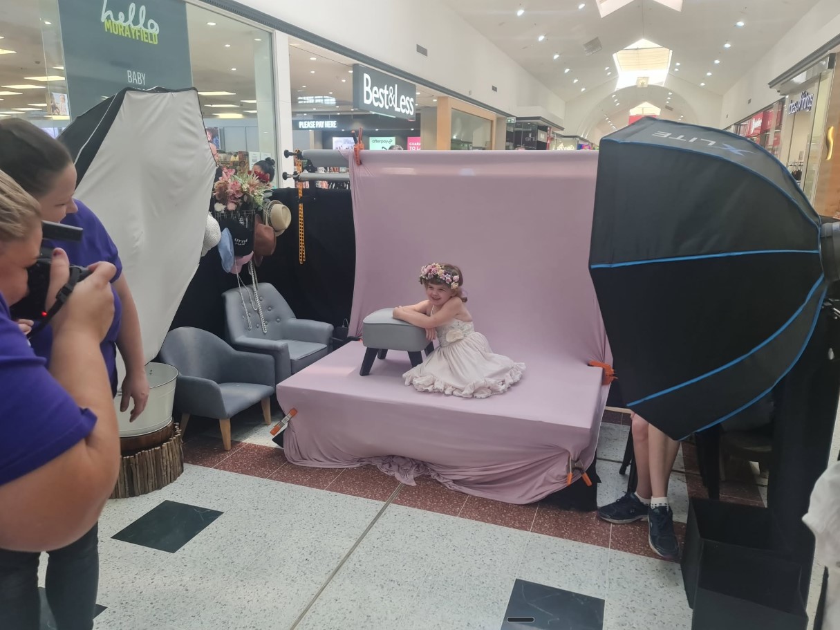 The Giggles pop-up studio set up in a shopping centre, mid-session